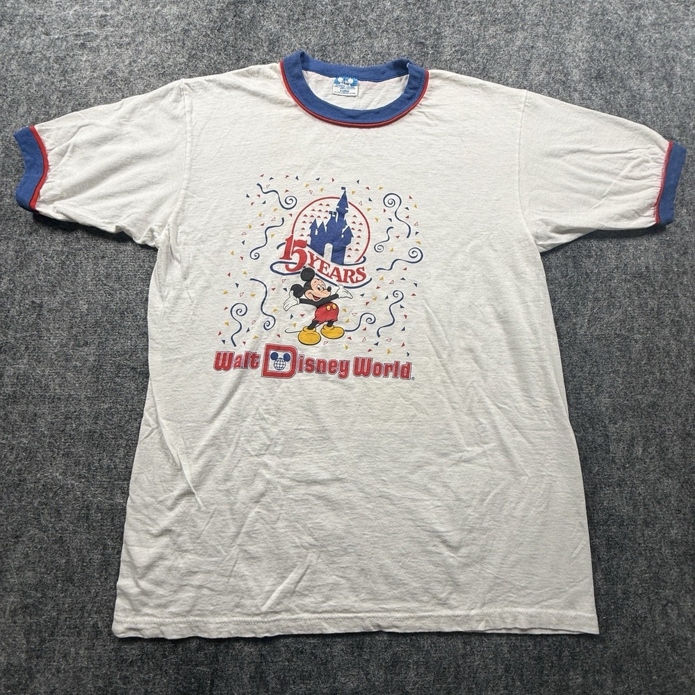 Vintage 1986 Walt Disney World Mickey Ringer T Shirt Mens XL USA 15 Years